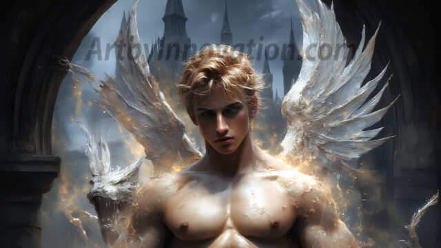 AI male art photos with a fantastical atmosphere. Imagine a Hogwarts School of Witchcraft student, from the Harry Potter series, a handsome, beautiful, and attractive, shirtless young teenage boy, standing firm against a threat. With a detailed Hogwarts castle background, casting a powerful spell, conjuring creatures based on their assigned house crest. From Demonic snakes, powerful lions, fierce badgers, or a murder of Crows. Dementors floating ominously in a cloudy sky, and sparks, shadows, and cinematic lighting, offering an otherworldly vibe.