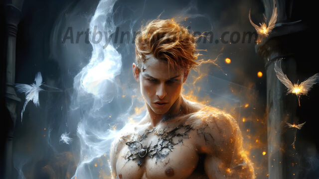 AI male art photos with a fantastical atmosphere. Imagine a Hogwarts School of Witchcraft student, from the Harry Potter series, a handsome, beautiful, and attractive, shirtless young teenage boy, standing firm against a threat. With a detailed Hogwarts castle background, casting a powerful spell, conjuring creatures based on their assigned house crest. From Demonic snakes, powerful lions, fierce badgers, or a murder of Crows. Dementors floating ominously in a cloudy sky, and sparks, shadows, and cinematic lighting, offering an otherworldly vibe.