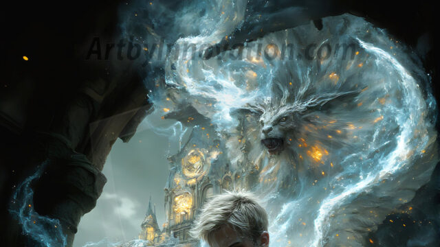 AI male art photos with a fantastical atmosphere. Imagine a Hogwarts School of Witchcraft student, from the Harry Potter series, a handsome, beautiful, and attractive, shirtless young teenage boy, standing firm against a threat. With a detailed Hogwarts castle background, casting a powerful spell, conjuring creatures based on their assigned house crest. From Demonic snakes, powerful lions, fierce badgers, or a murder of Crows. Dementors floating ominously in a cloudy sky, and sparks, shadows, and cinematic lighting, offering an otherworldly vibe.