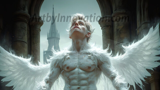 AI male art photos with a fantastical atmosphere. Imagine a Hogwarts School of Witchcraft student, from the Harry Potter series, a handsome, beautiful, and attractive, shirtless young teenage boy, standing firm against a threat. With a detailed Hogwarts castle background, casting a powerful spell, conjuring creatures based on their assigned house crest. From Demonic snakes, powerful lions, fierce badgers, or a murder of Crows. Dementors floating ominously in a cloudy sky, and sparks, shadows, and cinematic lighting, offering an otherworldly vibe.