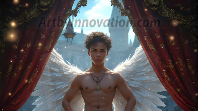 AI male art photos with a fantastical atmosphere. Imagine a Hogwarts School of Witchcraft student, from the Harry Potter series, a handsome, beautiful, and attractive, shirtless young teenage boy, standing firm against a threat. With a detailed Hogwarts castle background, casting a powerful spell, conjuring creatures based on their assigned house crest. From Demonic snakes, powerful lions, fierce badgers, or a murder of Crows. Dementors floating ominously in a cloudy sky, and sparks, shadows, and cinematic lighting, offering an otherworldly vibe.