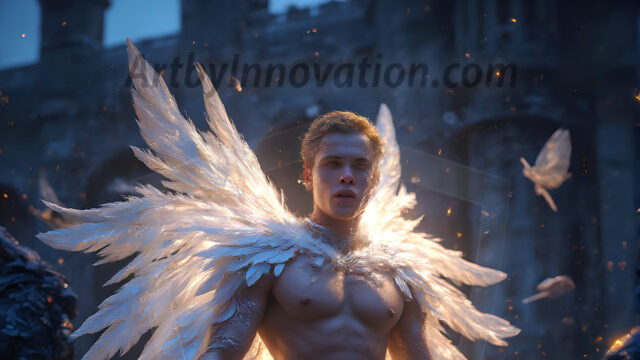 AI male art photos with a fantastical atmosphere. Imagine a Hogwarts School of Witchcraft student, from the Harry Potter series, a handsome, beautiful, and attractive, shirtless young teenage boy, standing firm against a threat. With a detailed Hogwarts castle background, casting a powerful spell, conjuring creatures based on their assigned house crest. From Demonic snakes, powerful lions, fierce badgers, or a murder of Crows. Dementors floating ominously in a cloudy sky, and sparks, shadows, and cinematic lighting, offering an otherworldly vibe.