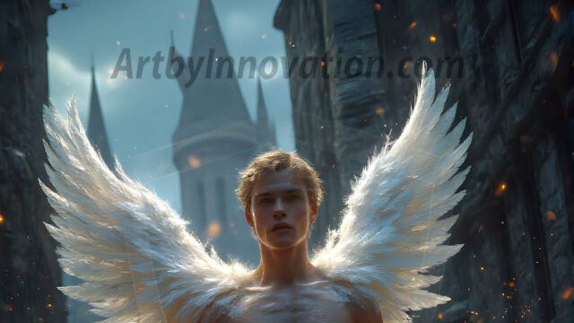 AI male art photos with a fantastical atmosphere. Imagine a Hogwarts School of Witchcraft student, from the Harry Potter series, a handsome, beautiful, and attractive, shirtless young teenage boy, standing firm against a threat. With a detailed Hogwarts castle background, casting a powerful spell, conjuring creatures based on their assigned house crest. From Demonic snakes, powerful lions, fierce badgers, or a murder of Crows. Dementors floating ominously in a cloudy sky, and sparks, shadows, and cinematic lighting, offering an otherworldly vibe.