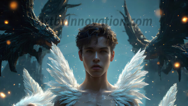 AI male art photos with a fantastical atmosphere. Imagine a Hogwarts School of Witchcraft student, from the Harry Potter series, a handsome, beautiful, and attractive, shirtless young teenage boy, standing firm against a threat. With a detailed Hogwarts castle background, casting a powerful spell, conjuring creatures based on their assigned house crest. From Demonic snakes, powerful lions, fierce badgers, or a murder of Crows. Dementors floating ominously in a cloudy sky, and sparks, shadows, and cinematic lighting, offering an otherworldly vibe.