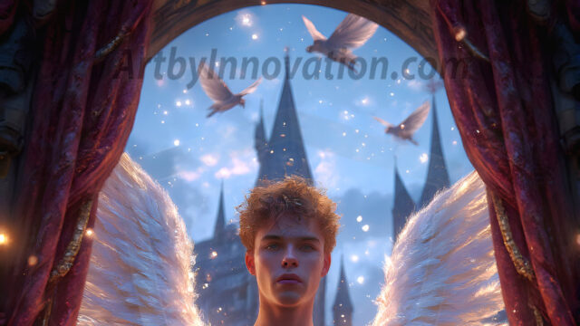 AI male art photos with a fantastical atmosphere. Imagine a Hogwarts School of Witchcraft student, from the Harry Potter series, a handsome, beautiful, and attractive, shirtless young teenage boy, standing firm against a threat. With a detailed Hogwarts castle background, casting a powerful spell, conjuring creatures based on their assigned house crest. From Demonic snakes, powerful lions, fierce badgers, or a murder of Crows. Dementors floating ominously in a cloudy sky, and sparks, shadows, and cinematic lighting, offering an otherworldly vibe.