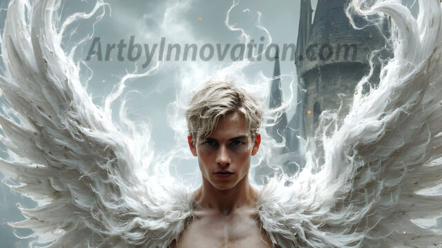 AI male art photos with a fantastical atmosphere. Imagine a Hogwarts School of Witchcraft student, from the Harry Potter series, a handsome, beautiful, and attractive, shirtless young teenage boy, standing firm against a threat. With a detailed Hogwarts castle background, casting a powerful spell, conjuring creatures based on their assigned house crest. From Demonic snakes, powerful lions, fierce badgers, or a murder of Crows. Dementors floating ominously in a cloudy sky, and sparks, shadows, and cinematic lighting, offering an otherworldly vibe.