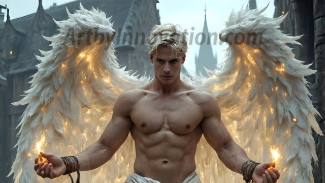 AI male art photos with a fantastical atmosphere. Imagine a Hogwarts School of Witchcraft student, from the Harry Potter series, a handsome, beautiful, and attractive, shirtless young teenage boy, standing firm against a threat. With a detailed Hogwarts castle background, casting a powerful spell, conjuring creatures based on their assigned house crest. From Demonic snakes, powerful lions, fierce badgers, or a murder of Crows. Dementors floating ominously in a cloudy sky, and sparks, shadows, and cinematic lighting, offering an otherworldly vibe.