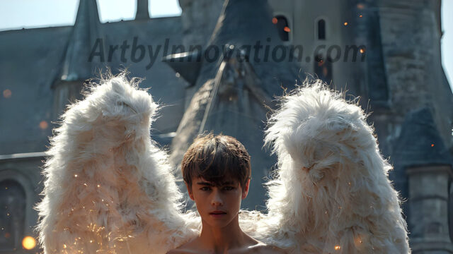 AI male art photos with a fantastical atmosphere. Imagine a Hogwarts School of Witchcraft student, from the Harry Potter series, a handsome, beautiful, and attractive, shirtless young teenage boy, standing firm against a threat. With a detailed Hogwarts castle background, casting a powerful spell, conjuring creatures based on their assigned house crest. From Demonic snakes, powerful lions, fierce badgers, or a murder of Crows. Dementors floating ominously in a cloudy sky, and sparks, shadows, and cinematic lighting, offering an otherworldly vibe.