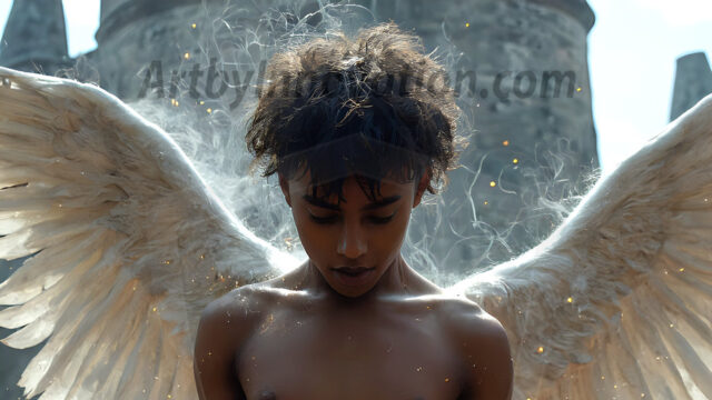 AI male art photos with a fantastical atmosphere. Imagine a Hogwarts School of Witchcraft student, from the Harry Potter series, a handsome, beautiful, and attractive, shirtless young teenage boy, standing firm against a threat. With a detailed Hogwarts castle background, casting a powerful spell, conjuring creatures based on their assigned house crest. From Demonic snakes, powerful lions, fierce badgers, or a murder of Crows. Dementors floating ominously in a cloudy sky, and sparks, shadows, and cinematic lighting, offering an otherworldly vibe.