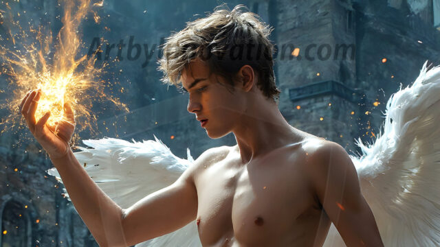 AI male art photos with a fantastical atmosphere. Imagine a Hogwarts School of Witchcraft student, from the Harry Potter series, a handsome, beautiful, and attractive, shirtless young teenage boy, standing firm against a threat. With a detailed Hogwarts castle background, casting a powerful spell, conjuring creatures based on their assigned house crest. From Demonic snakes, powerful lions, fierce badgers, or a murder of Crows. Dementors floating ominously in a cloudy sky, and sparks, shadows, and cinematic lighting, offering an otherworldly vibe.