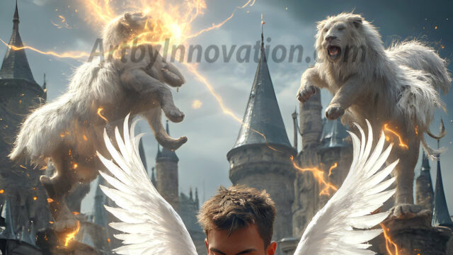 AI male art photos with a fantastical atmosphere. Imagine a Hogwarts School of Witchcraft student, from the Harry Potter series, a handsome, beautiful, and attractive, shirtless young teenage boy, standing firm against a threat. With a detailed Hogwarts castle background, casting a powerful spell, conjuring creatures based on their assigned house crest. From Demonic snakes, powerful lions, fierce badgers, or a murder of Crows. Dementors floating ominously in a cloudy sky, and sparks, shadows, and cinematic lighting, offering an otherworldly vibe.