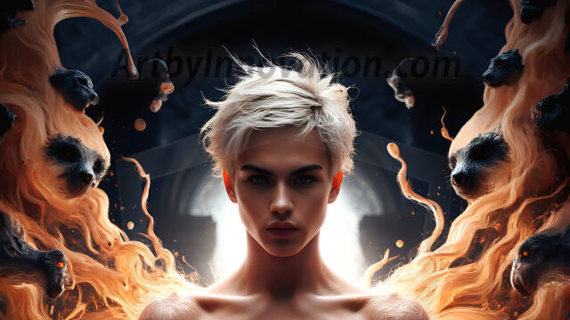 AI male art photos with a fantastical atmosphere. Imagine a Hogwarts School of Witchcraft student, from the Harry Potter series, a handsome, beautiful, and attractive, shirtless young teenage boy, standing firm against a threat. With a detailed Hogwarts castle background, casting a powerful spell, conjuring creatures based on their assigned house crest. From Demonic snakes, powerful lions, fierce badgers, or a murder of Crows. Dementors floating ominously in a cloudy sky, and sparks, shadows, and cinematic lighting, offering an otherworldly vibe.