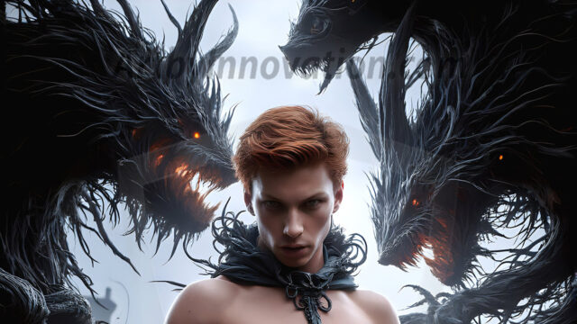 AI male art photos with a fantastical atmosphere. Imagine a Hogwarts School of Witchcraft student, from the Harry Potter series, a handsome, beautiful, and attractive, shirtless young teenage boy, standing firm against a threat. With a detailed Hogwarts castle background, casting a powerful spell, conjuring creatures based on their assigned house crest. From Demonic snakes, powerful lions, fierce badgers, or a murder of Crows. Dementors floating ominously in a cloudy sky, and sparks, shadows, and cinematic lighting, offering an otherworldly vibe.