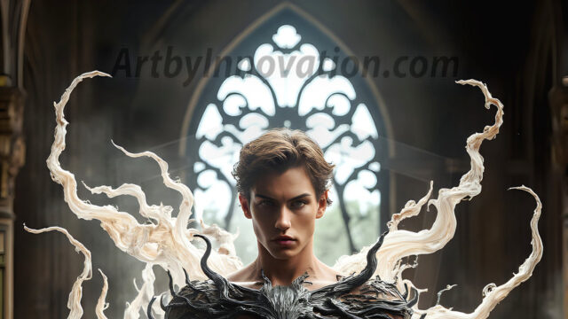 AI male art photos with a fantastical atmosphere. Imagine a Hogwarts School of Witchcraft student, from the Harry Potter series, a handsome, beautiful, and attractive, shirtless young teenage boy, standing firm against a threat. With a detailed Hogwarts castle background, casting a powerful spell, conjuring creatures based on their assigned house crest. From Demonic snakes, powerful lions, fierce badgers, or a murder of Crows. Dementors floating ominously in a cloudy sky, and sparks, shadows, and cinematic lighting, offering an otherworldly vibe.