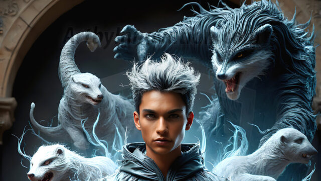 AI male art photos with a fantastical atmosphere. Imagine a Hogwarts School of Witchcraft student, from the Harry Potter series, a handsome, beautiful, and attractive, shirtless young teenage boy, standing firm against a threat. With a detailed Hogwarts castle background, casting a powerful spell, conjuring creatures based on their assigned house crest. From Demonic snakes, powerful lions, fierce badgers, or a murder of Crows. Dementors floating ominously in a cloudy sky, and sparks, shadows, and cinematic lighting, offering an otherworldly vibe.