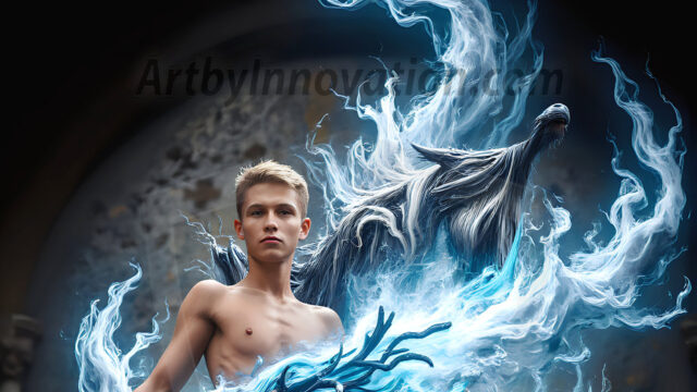 AI male art photos with a fantastical atmosphere. Imagine a Hogwarts School of Witchcraft student, from the Harry Potter series, a handsome, beautiful, and attractive, shirtless young teenage boy, standing firm against a threat. With a detailed Hogwarts castle background, casting a powerful spell, conjuring creatures based on their assigned house crest. From Demonic snakes, powerful lions, fierce badgers, or a murder of Crows. Dementors floating ominously in a cloudy sky, and sparks, shadows, and cinematic lighting, offering an otherworldly vibe.