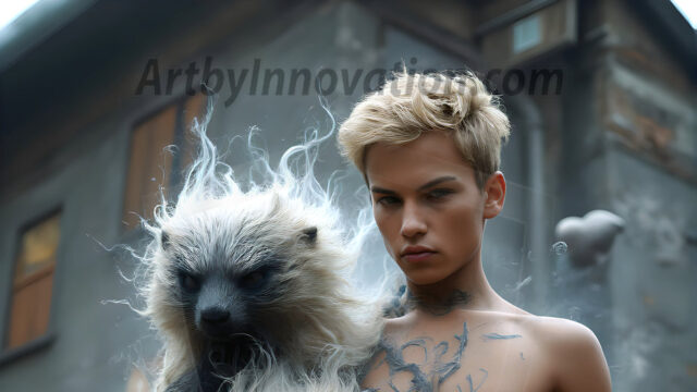 AI male art photos with a fantastical atmosphere. Imagine a Hogwarts School of Witchcraft student, from the Harry Potter series, a handsome, beautiful, and attractive, shirtless young teenage boy, standing firm against a threat. With a detailed Hogwarts castle background, casting a powerful spell, conjuring creatures based on their assigned house crest. From Demonic snakes, powerful lions, fierce badgers, or a murder of Crows. Dementors floating ominously in a cloudy sky, and sparks, shadows, and cinematic lighting, offering an otherworldly vibe.