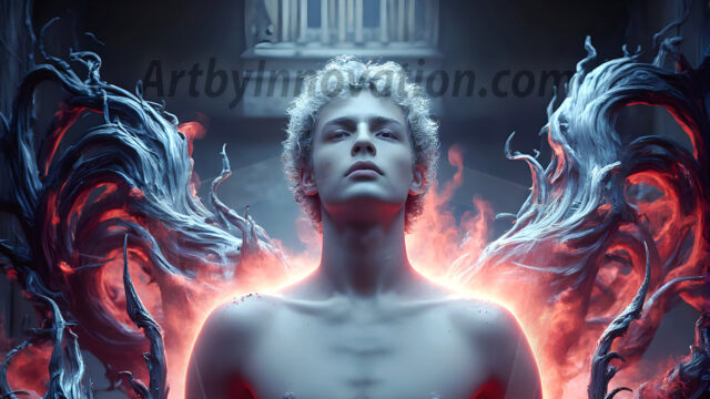 AI male art photos with a fantastical atmosphere. Imagine a Hogwarts School of Witchcraft student, from the Harry Potter series, a handsome, beautiful, and attractive, shirtless young teenage boy, standing firm against a threat. With a detailed Hogwarts castle background, casting a powerful spell, conjuring creatures based on their assigned house crest. From Demonic snakes, powerful lions, fierce badgers, or a murder of Crows. Dementors floating ominously in a cloudy sky, and sparks, shadows, and cinematic lighting, offering an otherworldly vibe.