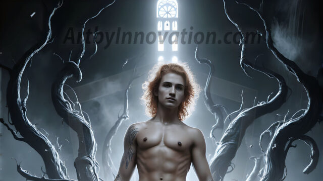 AI male art photos with a fantastical atmosphere. Imagine a Hogwarts School of Witchcraft student, from the Harry Potter series, a handsome, beautiful, and attractive, shirtless young teenage boy, standing firm against a threat. With a detailed Hogwarts castle background, casting a powerful spell, conjuring creatures based on their assigned house crest. From Demonic snakes, powerful lions, fierce badgers, or a murder of Crows. Dementors floating ominously in a cloudy sky, and sparks, shadows, and cinematic lighting, offering an otherworldly vibe.