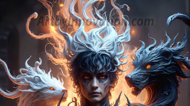 AI male art photos with a fantastical atmosphere. Imagine a Hogwarts School of Witchcraft student, from the Harry Potter series, a handsome, beautiful, and attractive, shirtless young teenage boy, standing firm against a threat. With a detailed Hogwarts castle background, casting a powerful spell, conjuring creatures based on their assigned house crest. From Demonic snakes, powerful lions, fierce badgers, or a murder of Crows. Dementors floating ominously in a cloudy sky, and sparks, shadows, and cinematic lighting, offering an otherworldly vibe.