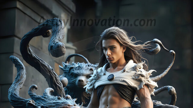 AI male art photos with a fantastical atmosphere. Imagine a Hogwarts School of Witchcraft student, from the Harry Potter series, a handsome, beautiful, and attractive, shirtless young teenage boy, standing firm against a threat. With a detailed Hogwarts castle background, casting a powerful spell, conjuring creatures based on their assigned house crest. From Demonic snakes, powerful lions, fierce badgers, or a murder of Crows. Dementors floating ominously in a cloudy sky, and sparks, shadows, and cinematic lighting, offering an otherworldly vibe.