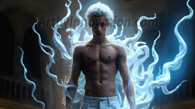 AI male art photos with a fantastical atmosphere. Imagine a Hogwarts School of Witchcraft student, from the Harry Potter series, a handsome, beautiful, and attractive, shirtless young teenage boy, standing firm against a threat. With a detailed Hogwarts castle background, casting a powerful spell, conjuring creatures based on their assigned house crest. From Demonic snakes, powerful lions, fierce badgers, or a murder of Crows. Dementors floating ominously in a cloudy sky, and sparks, shadows, and cinematic lighting, offering an otherworldly vibe.