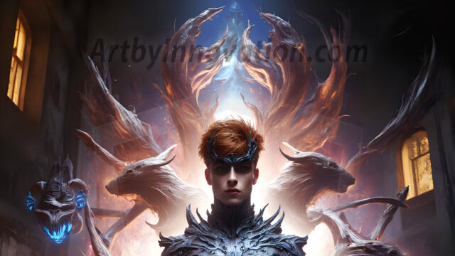 AI male art photos with a fantastical atmosphere. Imagine a Hogwarts School of Witchcraft student, from the Harry Potter series, a handsome, beautiful, and attractive, shirtless young teenage boy, standing firm against a threat. With a detailed Hogwarts castle background, casting a powerful spell, conjuring creatures based on their assigned house crest. From Demonic snakes, powerful lions, fierce badgers, or a murder of Crows. Dementors floating ominously in a cloudy sky, and sparks, shadows, and cinematic lighting, offering an otherworldly vibe.