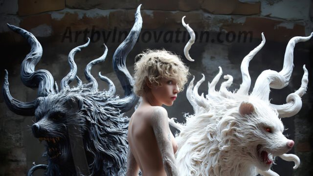 AI male art photos with a fantastical atmosphere. Imagine a Hogwarts School of Witchcraft student, from the Harry Potter series, a handsome, beautiful, and attractive, shirtless young teenage boy, standing firm against a threat. With a detailed Hogwarts castle background, casting a powerful spell, conjuring creatures based on their assigned house crest. From Demonic snakes, powerful lions, fierce badgers, or a murder of Crows. Dementors floating ominously in a cloudy sky, and sparks, shadows, and cinematic lighting, offering an otherworldly vibe.