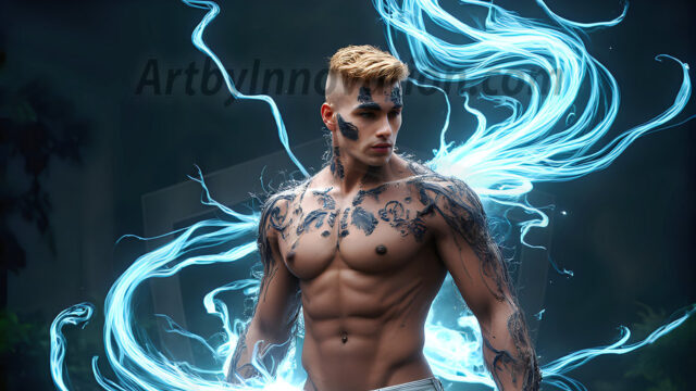 AI male art photos with a fantastical atmosphere. Imagine a Hogwarts School of Witchcraft student, from the Harry Potter series, a handsome, beautiful, and attractive, shirtless young teenage boy, standing firm against a threat. With a detailed Hogwarts castle background, casting a powerful spell, conjuring creatures based on their assigned house crest. From Demonic snakes, powerful lions, fierce badgers, or a murder of Crows. Dementors floating ominously in a cloudy sky, and sparks, shadows, and cinematic lighting, offering an otherworldly vibe.