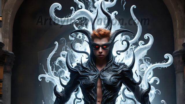 AI male art photos with a fantastical atmosphere. Imagine a Hogwarts School of Witchcraft student, from the Harry Potter series, a handsome, beautiful, and attractive, shirtless young teenage boy, standing firm against a threat. With a detailed Hogwarts castle background, casting a powerful spell, conjuring creatures based on their assigned house crest. From Demonic snakes, powerful lions, fierce badgers, or a murder of Crows. Dementors floating ominously in a cloudy sky, and sparks, shadows, and cinematic lighting, offering an otherworldly vibe.