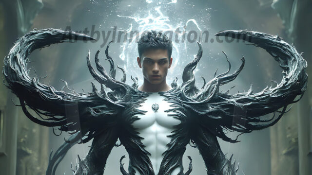 AI male art photos with a fantastical atmosphere. Imagine a Hogwarts School of Witchcraft student, from the Harry Potter series, a handsome, beautiful, and attractive, shirtless young teenage boy, standing firm against a threat. With a detailed Hogwarts castle background, casting a powerful spell, conjuring creatures based on their assigned house crest. From Demonic snakes, powerful lions, fierce badgers, or a murder of Crows. Dementors floating ominously in a cloudy sky, and sparks, shadows, and cinematic lighting, offering an otherworldly vibe.