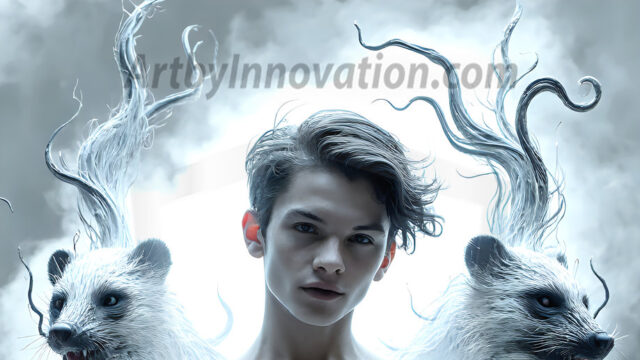 AI male art photos with a fantastical atmosphere. Imagine a Hogwarts School of Witchcraft student, from the Harry Potter series, a handsome, beautiful, and attractive, shirtless young teenage boy, standing firm against a threat. With a detailed Hogwarts castle background, casting a powerful spell, conjuring creatures based on their assigned house crest. From Demonic snakes, powerful lions, fierce badgers, or a murder of Crows. Dementors floating ominously in a cloudy sky, and sparks, shadows, and cinematic lighting, offering an otherworldly vibe.