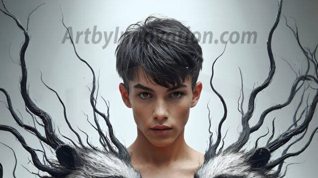 AI male art photos with a fantastical atmosphere. Imagine a Hogwarts School of Witchcraft student, from the Harry Potter series, a handsome, beautiful, and attractive, shirtless young teenage boy, standing firm against a threat. With a detailed Hogwarts castle background, casting a powerful spell, conjuring creatures based on their assigned house crest. From Demonic snakes, powerful lions, fierce badgers, or a murder of Crows. Dementors floating ominously in a cloudy sky, and sparks, shadows, and cinematic lighting, offering an otherworldly vibe.