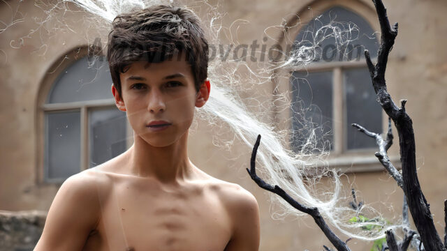 AI male art photos with a fantastical atmosphere. Imagine a Hogwarts School of Witchcraft student, from the Harry Potter series, a handsome, beautiful, and attractive, shirtless young teenage boy, standing firm against a threat. With a detailed Hogwarts castle background, casting a powerful spell, conjuring creatures based on their assigned house crest. From Demonic snakes, powerful lions, fierce badgers, or a murder of Crows. Dementors floating ominously in a cloudy sky, and sparks, shadows, and cinematic lighting, offering an otherworldly vibe.