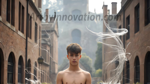 AI male art photos with a fantastical atmosphere. Imagine a Hogwarts School of Witchcraft student, from the Harry Potter series, a handsome, beautiful, and attractive, shirtless young teenage boy, standing firm against a threat. With a detailed Hogwarts castle background, casting a powerful spell, conjuring creatures based on their assigned house crest. From Demonic snakes, powerful lions, fierce badgers, or a murder of Crows. Dementors floating ominously in a cloudy sky, and sparks, shadows, and cinematic lighting, offering an otherworldly vibe.