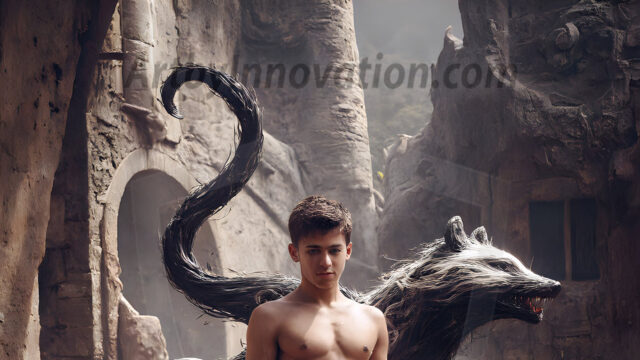AI male art photos with a fantastical atmosphere. Imagine a Hogwarts School of Witchcraft student, from the Harry Potter series, a handsome, beautiful, and attractive, shirtless young teenage boy, standing firm against a threat. With a detailed Hogwarts castle background, casting a powerful spell, conjuring creatures based on their assigned house crest. From Demonic snakes, powerful lions, fierce badgers, or a murder of Crows. Dementors floating ominously in a cloudy sky, and sparks, shadows, and cinematic lighting, offering an otherworldly vibe.