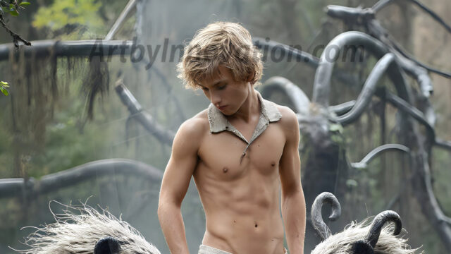 AI male art photos with a fantastical atmosphere. Imagine a Hogwarts School of Witchcraft student, from the Harry Potter series, a handsome, beautiful, and attractive, shirtless young teenage boy, standing firm against a threat. With a detailed Hogwarts castle background, casting a powerful spell, conjuring creatures based on their assigned house crest. From Demonic snakes, powerful lions, fierce badgers, or a murder of Crows. Dementors floating ominously in a cloudy sky, and sparks, shadows, and cinematic lighting, offering an otherworldly vibe.