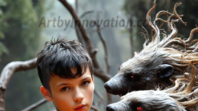 AI male art photos with a fantastical atmosphere. Imagine a Hogwarts School of Witchcraft student, from the Harry Potter series, a handsome, beautiful, and attractive, shirtless young teenage boy, standing firm against a threat. With a detailed Hogwarts castle background, casting a powerful spell, conjuring creatures based on their assigned house crest. From Demonic snakes, powerful lions, fierce badgers, or a murder of Crows. Dementors floating ominously in a cloudy sky, and sparks, shadows, and cinematic lighting, offering an otherworldly vibe.