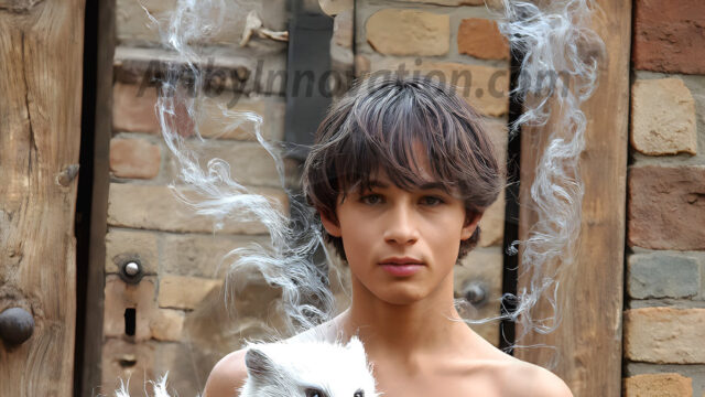 AI male art photos with a fantastical atmosphere. Imagine a Hogwarts School of Witchcraft student, from the Harry Potter series, a handsome, beautiful, and attractive, shirtless young teenage boy, standing firm against a threat. With a detailed Hogwarts castle background, casting a powerful spell, conjuring creatures based on their assigned house crest. From Demonic snakes, powerful lions, fierce badgers, or a murder of Crows. Dementors floating ominously in a cloudy sky, and sparks, shadows, and cinematic lighting, offering an otherworldly vibe.