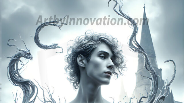 AI male art photos with a fantastical atmosphere. Imagine a Hogwarts School of Witchcraft student, from the Harry Potter series, a handsome, beautiful, and attractive, shirtless young teenage boy, standing firm against a threat. With a detailed Hogwarts castle background, casting a powerful spell, conjuring creatures based on their assigned house crest. From Demonic snakes, powerful lions, fierce badgers, or a murder of Crows. Dementors floating ominously in a cloudy sky, and sparks, shadows, and cinematic lighting, offering an otherworldly vibe.