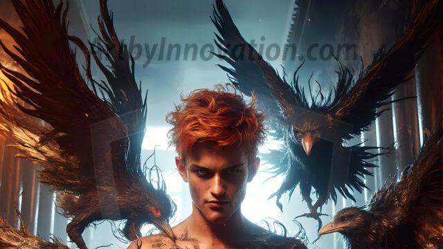 AI male art photos with a fantastical atmosphere. Imagine a Hogwarts School of Witchcraft student, from the Harry Potter series, a handsome, beautiful, and attractive, shirtless young teenage boy, standing firm against a threat. With a detailed Hogwarts castle background, casting a powerful spell, conjuring creatures based on their assigned house crest. From Demonic snakes, powerful lions, fierce badgers, or a murder of Crows. Dementors floating ominously in a cloudy sky, and sparks, shadows, and cinematic lighting, offering an otherworldly vibe.