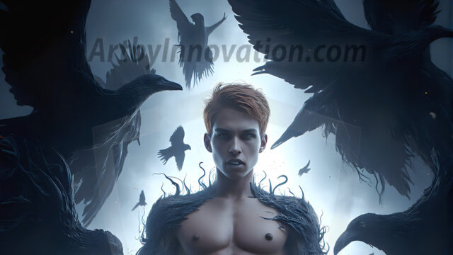 AI male art photos with a fantastical atmosphere. Imagine a Hogwarts School of Witchcraft student, from the Harry Potter series, a handsome, beautiful, and attractive, shirtless young teenage boy, standing firm against a threat. With a detailed Hogwarts castle background, casting a powerful spell, conjuring creatures based on their assigned house crest. From Demonic snakes, powerful lions, fierce badgers, or a murder of Crows. Dementors floating ominously in a cloudy sky, and sparks, shadows, and cinematic lighting, offering an otherworldly vibe.