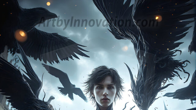 AI male art photos with a fantastical atmosphere. Imagine a Hogwarts School of Witchcraft student, from the Harry Potter series, a handsome, beautiful, and attractive, shirtless young teenage boy, standing firm against a threat. With a detailed Hogwarts castle background, casting a powerful spell, conjuring creatures based on their assigned house crest. From Demonic snakes, powerful lions, fierce badgers, or a murder of Crows. Dementors floating ominously in a cloudy sky, and sparks, shadows, and cinematic lighting, offering an otherworldly vibe.