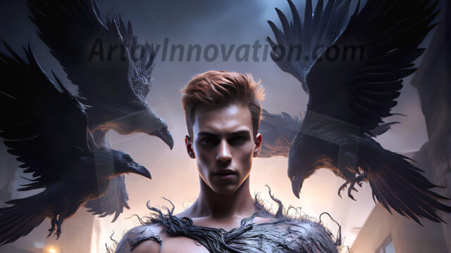 AI male art photos with a fantastical atmosphere. Imagine a Hogwarts School of Witchcraft student, from the Harry Potter series, a handsome, beautiful, and attractive, shirtless young teenage boy, standing firm against a threat. With a detailed Hogwarts castle background, casting a powerful spell, conjuring creatures based on their assigned house crest. From Demonic snakes, powerful lions, fierce badgers, or a murder of Crows. Dementors floating ominously in a cloudy sky, and sparks, shadows, and cinematic lighting, offering an otherworldly vibe.