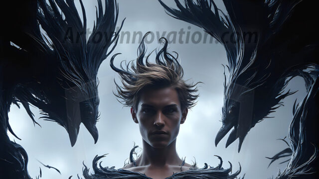 AI male art photos with a fantastical atmosphere. Imagine a Hogwarts School of Witchcraft student, from the Harry Potter series, a handsome, beautiful, and attractive, shirtless young teenage boy, standing firm against a threat. With a detailed Hogwarts castle background, casting a powerful spell, conjuring creatures based on their assigned house crest. From Demonic snakes, powerful lions, fierce badgers, or a murder of Crows. Dementors floating ominously in a cloudy sky, and sparks, shadows, and cinematic lighting, offering an otherworldly vibe.