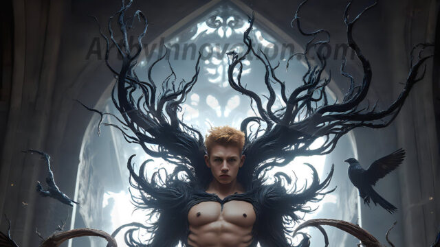 AI male art photos with a fantastical atmosphere. Imagine a Hogwarts School of Witchcraft student, from the Harry Potter series, a handsome, beautiful, and attractive, shirtless young teenage boy, standing firm against a threat. With a detailed Hogwarts castle background, casting a powerful spell, conjuring creatures based on their assigned house crest. From Demonic snakes, powerful lions, fierce badgers, or a murder of Crows. Dementors floating ominously in a cloudy sky, and sparks, shadows, and cinematic lighting, offering an otherworldly vibe.