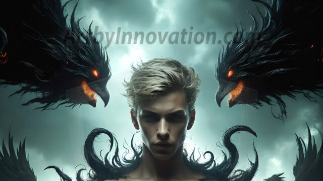 AI male art photos with a fantastical atmosphere. Imagine a Hogwarts School of Witchcraft student, from the Harry Potter series, a handsome, beautiful, and attractive, shirtless young teenage boy, standing firm against a threat. With a detailed Hogwarts castle background, casting a powerful spell, conjuring creatures based on their assigned house crest. From Demonic snakes, powerful lions, fierce badgers, or a murder of Crows. Dementors floating ominously in a cloudy sky, and sparks, shadows, and cinematic lighting, offering an otherworldly vibe.