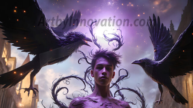 AI male art photos with a fantastical atmosphere. Imagine a Hogwarts School of Witchcraft student, from the Harry Potter series, a handsome, beautiful, and attractive, shirtless young teenage boy, standing firm against a threat. With a detailed Hogwarts castle background, casting a powerful spell, conjuring creatures based on their assigned house crest. From Demonic snakes, powerful lions, fierce badgers, or a murder of Crows. Dementors floating ominously in a cloudy sky, and sparks, shadows, and cinematic lighting, offering an otherworldly vibe.