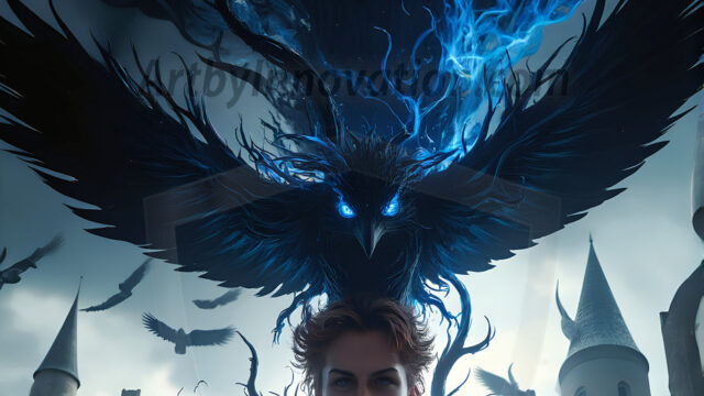 AI male art photos with a fantastical atmosphere. Imagine a Hogwarts School of Witchcraft student, from the Harry Potter series, a handsome, beautiful, and attractive, shirtless young teenage boy, standing firm against a threat. With a detailed Hogwarts castle background, casting a powerful spell, conjuring creatures based on their assigned house crest. From Demonic snakes, powerful lions, fierce badgers, or a murder of Crows. Dementors floating ominously in a cloudy sky, and sparks, shadows, and cinematic lighting, offering an otherworldly vibe.