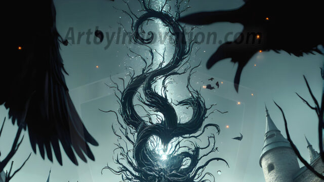 AI male art photos with a fantastical atmosphere. Imagine a Hogwarts School of Witchcraft student, from the Harry Potter series, a handsome, beautiful, and attractive, shirtless young teenage boy, standing firm against a threat. With a detailed Hogwarts castle background, casting a powerful spell, conjuring creatures based on their assigned house crest. From Demonic snakes, powerful lions, fierce badgers, or a murder of Crows. Dementors floating ominously in a cloudy sky, and sparks, shadows, and cinematic lighting, offering an otherworldly vibe.